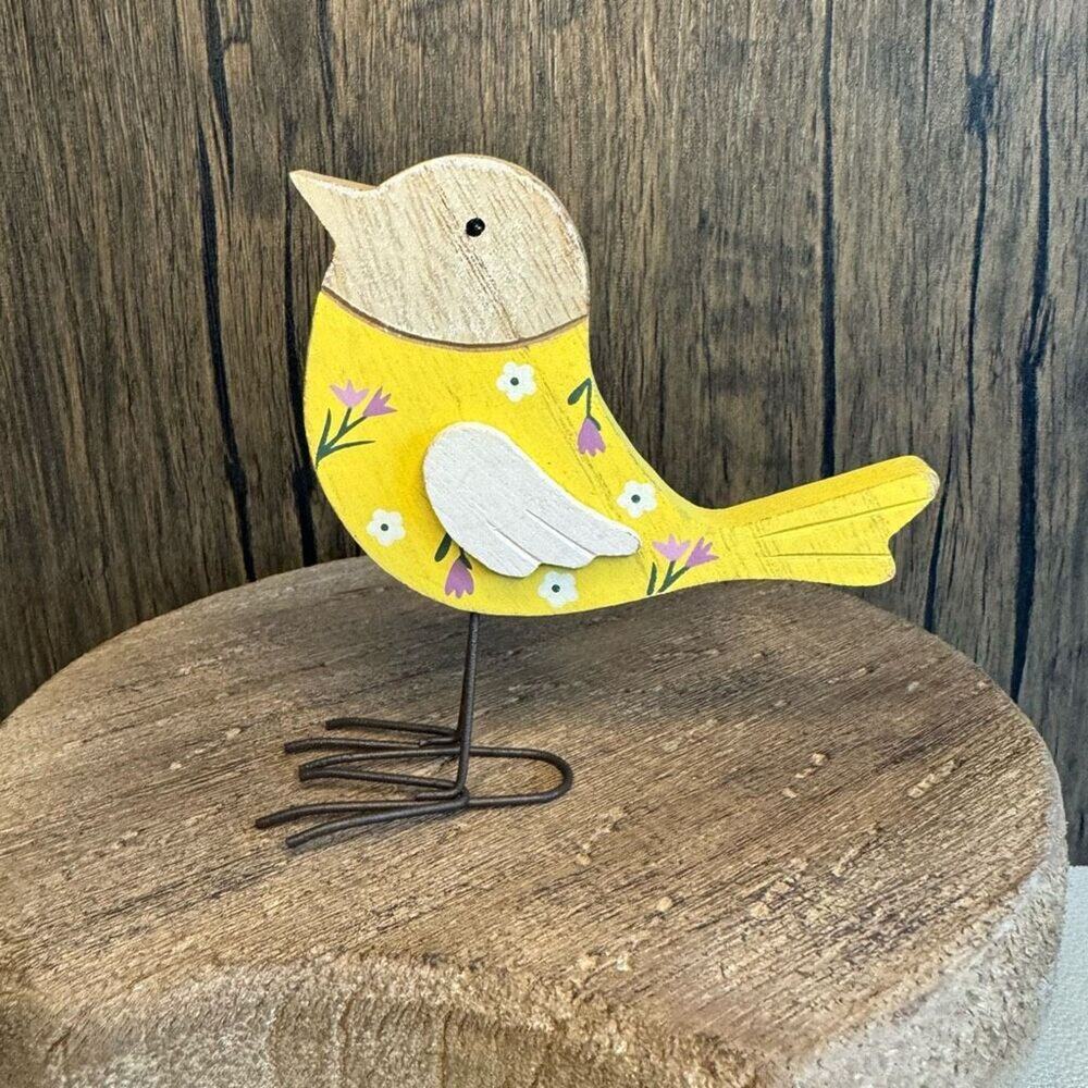 Home Decor Wood Bird Sitter Yellow Bird Home Decor NEW FAST SHIP